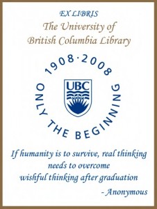 UBC Centenary Bookplate from Anonymous