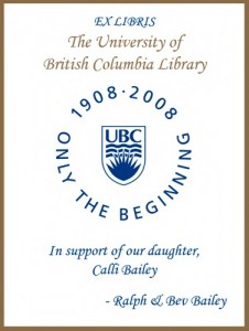 UBC Centenary Bookplate for Calli Bailey
