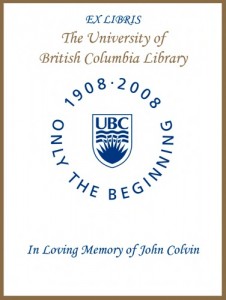 UBC Centenary Bookplate for John Colvin