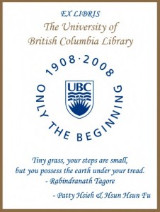 UBC Centenary Bookplate from Patty Hsieh & Hsun Hsun Fu