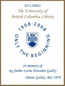 UBC Centenary Bookplate for Lorne Housden Gatley