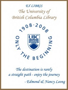 UBC Centenary Bookplate from Edmond & Nancy Leong