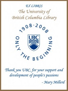 UBC Centenary Bookplate from Mary Millerd