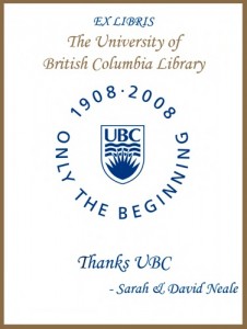 UBC Centenary Bookplate from Sarah & David Neale