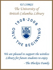 UBC Centenary Bookplate from the Plocktis Family