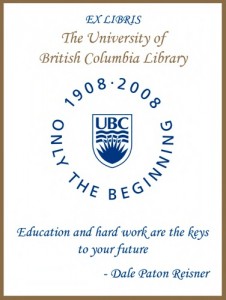 UBC Centenary Bookplate from Dale Paton Reisner