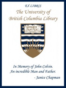 UBC Bookplate for John Colvin
