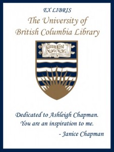 UBC Bookplate for Ashleigh Chapman