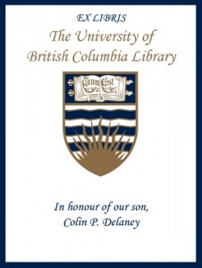 UBC Bookplate for Colin P. Delaney