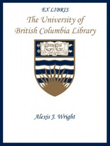 UBC Bookplate for Alexis J. Wright