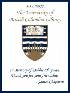 UBC Bookplate for Debbie Chapman