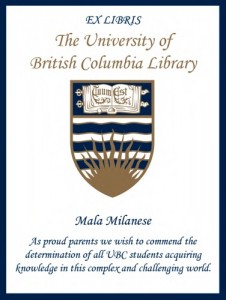 UBC Bookplate for Mala Milanese