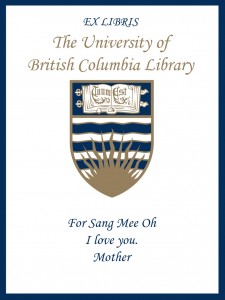UBC Bookplate from Yoon Hee Oh