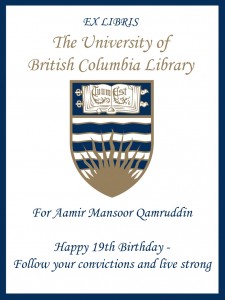 UBC Bookplate from Mansoor Qamruddin