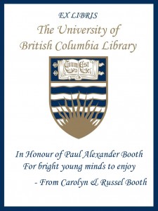 UBC Bookplate from Carolyn & Russel Booth