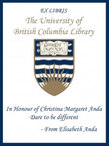 UBC Bookplate from Elisabeth Anda