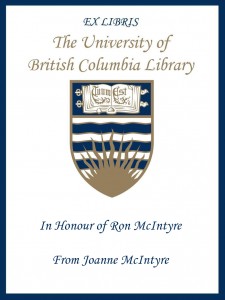 UBC Bookplate from Joanne McIntyre