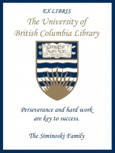 UBC Bookplate from Kerry Siminoski