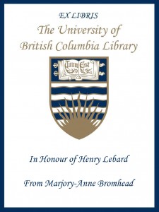 UBC Bookplate from Marjory-Anne Bromhead