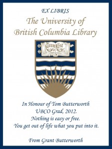 UBC Bookplate from Grant Butterworth