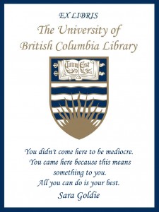UBC Bookplate from Sara Goldie