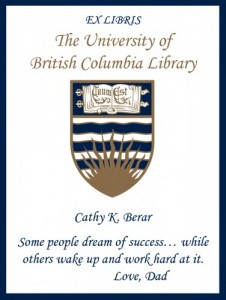 UBC Bookplate for Cathy K. Berar