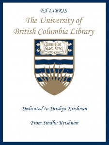 UBC Bookplate for Sindhu Krishnan