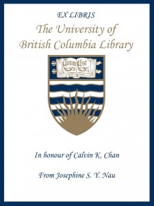 UBC Bookplate from Josephine S. Y. Nau