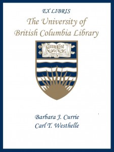 UBC Bookplate from Barbara Currie and Carl T. Westhelle