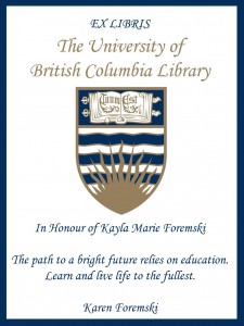 UBC Bookplate from Karen Foremski