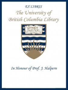 UBC Bookplate for Prof. J. Halpern