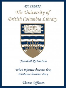 UBC Bookplate from Marshall Richardson