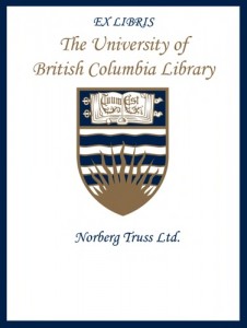 UBC Bookplate for Norberg Truss Ltd.