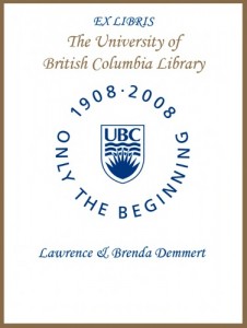 UBC Centenary Bookplate from Lawrence & Brenda Demmert