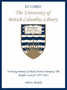 UBC Bookplate from Debora Murphy