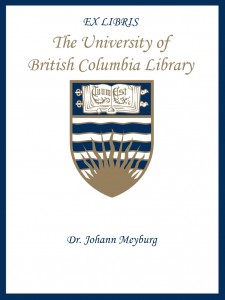 UBC Bookplate from Dr. Johann Meyburg
