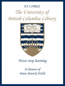 UBC Bookplate from Teresa Welsh