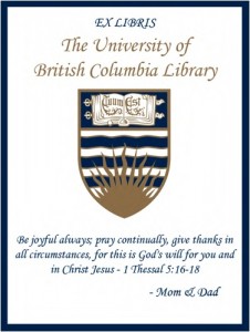 UBC Bookplate from Mom & Dad