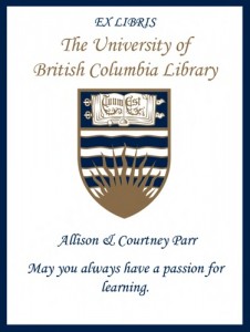 UBC Bookplate for Allison & Courtney Parr