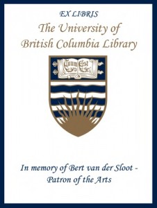 UBC Bookplate for Bert van der Sloot