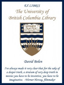 UBC Bookplate for David Bolen
