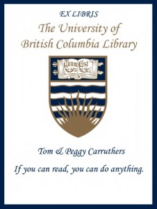 UBC Bookplate for Tom & Peggy Carruthers