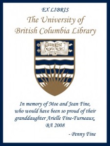 UBC Bookplate for Moe and Jean Fine