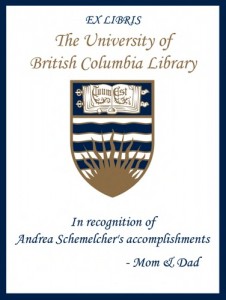 UBC Bookplate for Andrea Schemelcher