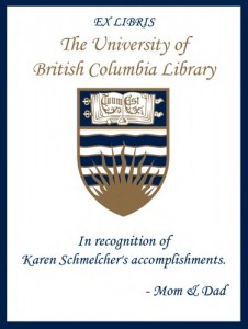 UBC Bookplate for Karen Schmelcher