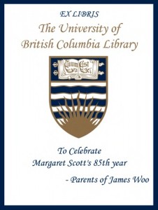 UBC Bookplate for Margaret Scott