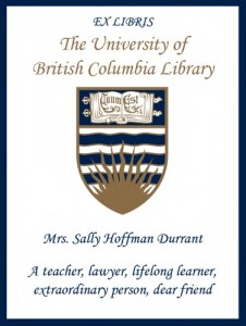 UBC Bookplate for Mrs. Sally Hoffman Durrant