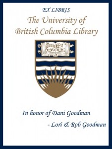 UBC Bookplate for Dani Goodman