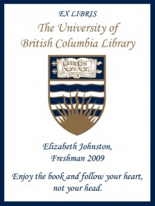 UBC Bookplate for Elizabeth Johnston