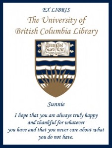 UBC Bookplate for Sunnie